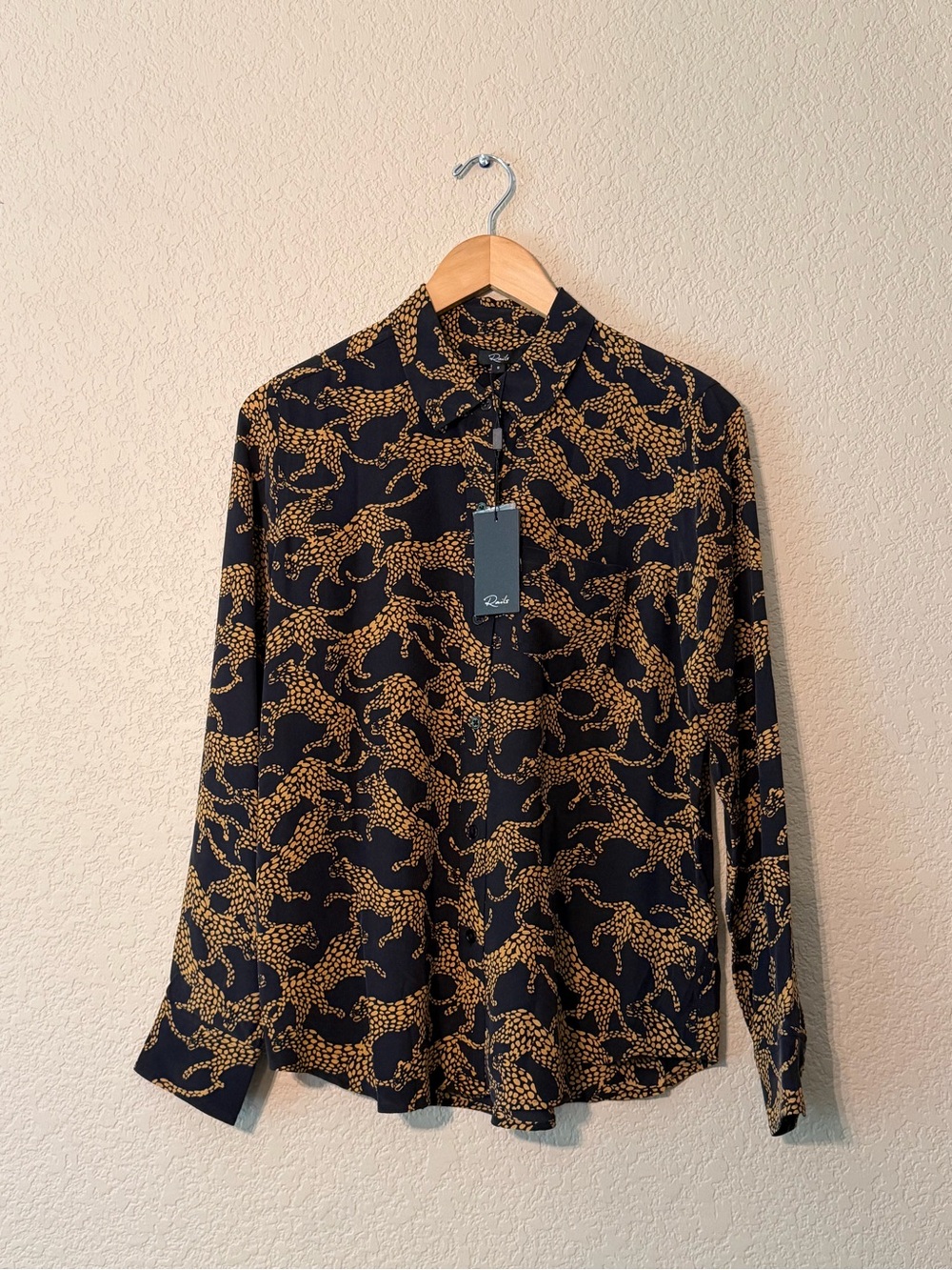 Rails Kate Lynx Silk Button-Down Shirt, Sz SM